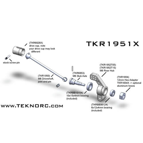 Tekno M6 Driveshafts and Hub Carriers (Slash 2WD, Nitro Rustler/Stampede, rear) - TKR1951X