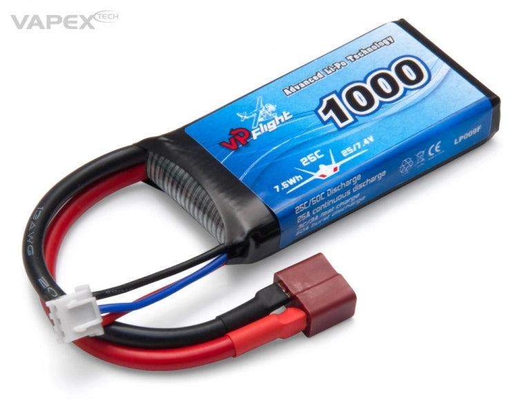 Vapex LiPo Akku 2S 7.4V 1000mAh 25C mit T-Stecker - VPLP009FD - RCXX - RC Racing Shop | RC Models | Tuning & Spare Parts for Professionals