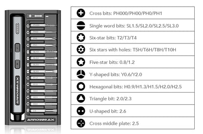 Arrowmax SES Mini Electric Screwdriver with Alu Case (28 in 1) Space Gray - AM-199911 - RCXX - RC Racing Shop | RC Models | Tuning & Spare Parts for Professionals